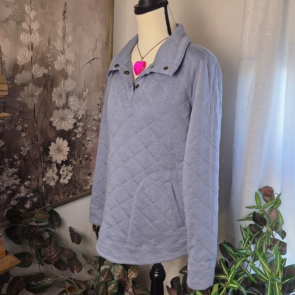 Marmot Womens Quilted Snap Neck Pullover Blue Heathered Sweatshirt Medium